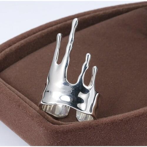Silvology 925 Sterling Silver Stalactite Shape Rings Glossy Dripping Milk Crown Bohemia Rings for Women 925 Exaggeration Jewelry