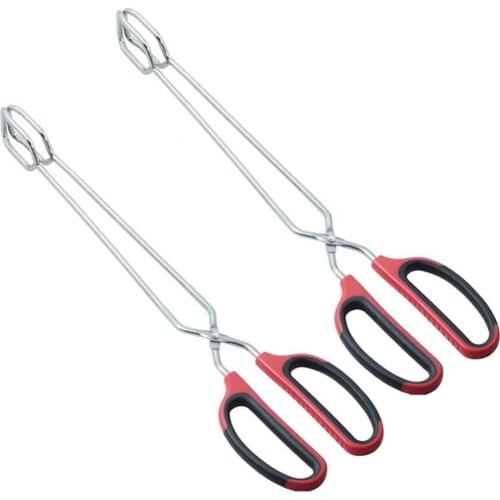 2Pcs Stainless Steel Barbecue Grilling Tongs Scissor Clip Food Bread Clamp Kitchen Tongs Long Easy Grip Toaster for Cooking BBQ