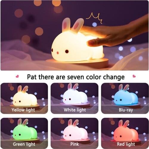 Rabbit Silicone Pat Pat Night Light Led Rechargeable Bedside With Sleeping Lamps Children Christmas Present