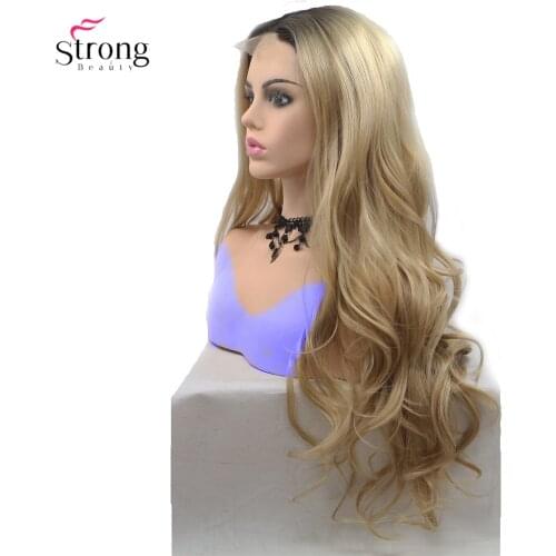 StrongBeauty Long Curly Wig Hair Ombre Blonde/Pink Synthetic Lace Front Wigs For Woman