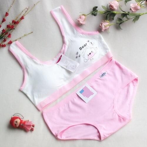 Pantie and Bra girls underwear vest development teens Suit Pure Cotton vest Double Layer Hipster Puberty Little Girls 1 set