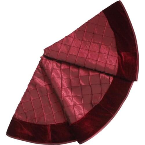 Free Shipping 36"/50" Handcraft pintuck faux silk with Velvet border Christmas tree skirt in Burgundy color P4691