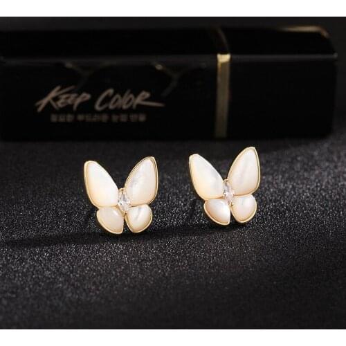SWOUR Cute New Trendy Opal Jewelry Shell Gold Color Elegant Butterfly Design Party Gift Stud Earrings For Women Girls S874
