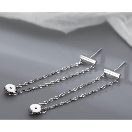 Origin Summer Minimalist Geometric Double Layer Chain Long Tassel Dangle Earring for Women Femme Silver Color Earring Jewelry