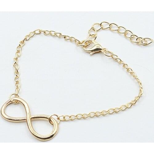 "8" Shape Pendant Thin Chain Metallic Golden Silver Plated Black Adjustable Bracelets for Women
