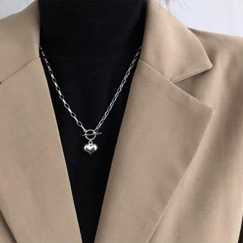 925 Sterling Silver Simple Love Heart Charm Pendant Necklace OT Clasp Chain Necklace For Women Jewelry Gifts S-N612