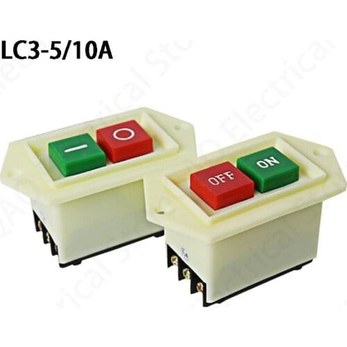 1PCS LC3-5 LC3-10 Start Stop Push Button Switch on/off 10A/380V Table Drill Grinder Cutting Machine Switch