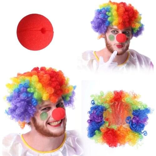 1pcs Party Clown Decorative Cute Clown Headdress Funny Clown Nose Set Clown Wig Cosplay Headwear For Adult A35