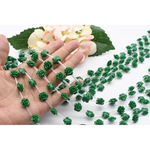 2 strands 12mm environmental protection resin Green Camellia flower synthesized Loose stone 15.5 Inch