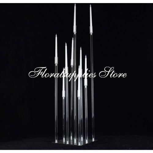 2PCS Latest Wedding Decoration Clear Candelabra Wedding 9 Arms Candle Holders Acrylic Crystal Centerpiece Candlesticks