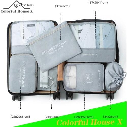 7pcs Portable Travel Storage Bag Luggage Compartment Clothes Sub Packaging Underwear Packaging Bundle Mouth Finishing Bag Grey