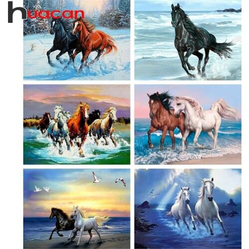 Huacan 5D Diamond Painting With Square Rhinestones Horse Diamond Mosaic Embroidery Seaside Animals Handicraft Home Decor
