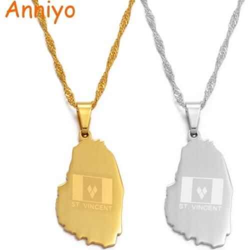 Anniyo Gold Color ST. Vincent Map Pendant and Thin Chain Necklaces Saint Vincent Maps Jewelry Gifts #020721