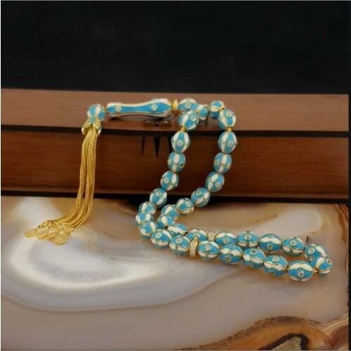Turquoise White Color Enamel Zircon Cubic Zirconia 925 Sterling Silver Prayer Beads