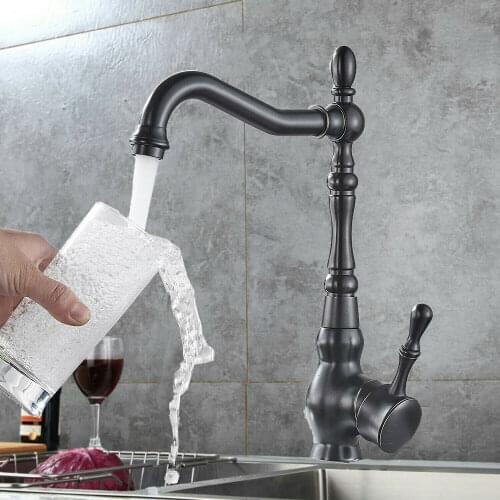 Black Brass Kitchen Faucet Single Handle Deck Mount Hot & Cold Mixer Tap Basin Faucet