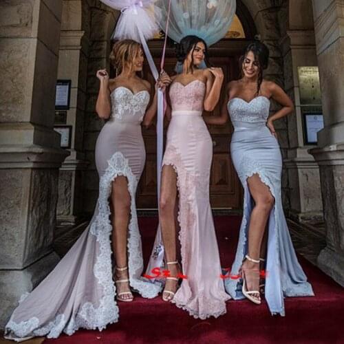 Cheap Custom Made Slim Sweetheart Mermaid High Slit Women Party Prom Dresses Formal Evening Dresses For Sexy Girls