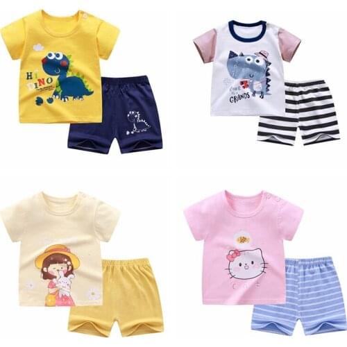 Suit Children 2021 New Summer Kids Wear Cotton Short Sleeves + Shorts Boys Clothes Girl Set Boutique Kids Clothing