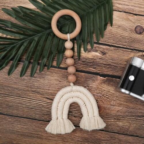 Baby Teether Crochet Wood Rring Rattle Food Grade Wooden Teether Baby Products DIY Crafts Teething Toys Wholesale