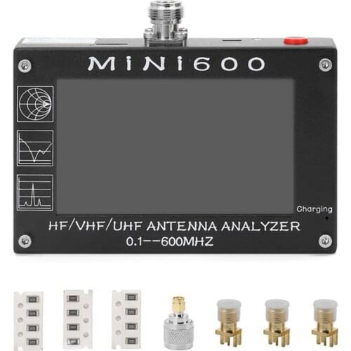 FUMSER MiNi600 Antenna Analyzer, 5V 1.5A HF VHF UHF 0.1-600MHz Frequency Counter SWR Meter 1.0-1999 With 4.3" TFT LCD