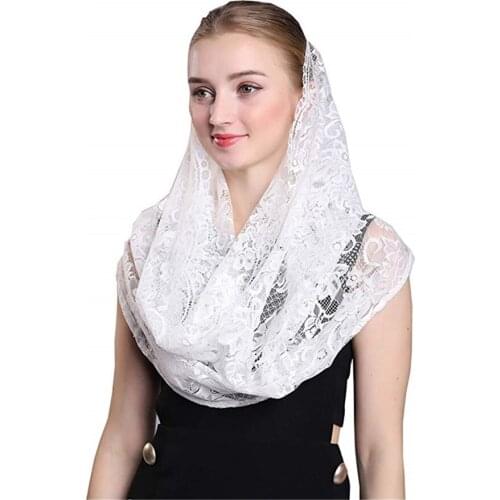 ISHSY white Lace Women Catholic Veil Mantilla for Church Head Covering Latin Mass Mantilla de Novia Negra Chapel infinity veil