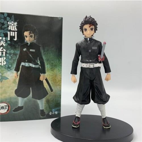 Demon Slayer Kamado Tanjirou Cute Standing Black Uniform PVC Action Figure Kimetsu no Yaiba Tanjirou Nezuko Toy 15cm