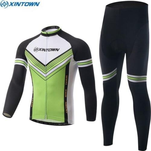 XINTOWN Men Ropa Ciclismo Long Sleeve Cycling Jersey Outdoor Fits Bike Clothing Green Sports Wear Tops Bib Pants S-4XL