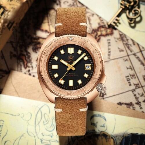 STEELDIVE 1970S Bronze Mechanical Watch Men CuSn 8 Bronze Dive Watch Automatic Wristwatch Men BGW9 Luminous NH35A Diving Watches