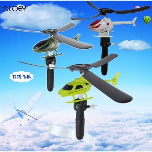 Science toys Models Can Fly Aviation Pull Wires Helicopters Freedom Drawstring Plane Hand Pull Kids Educational Outdoor Toys