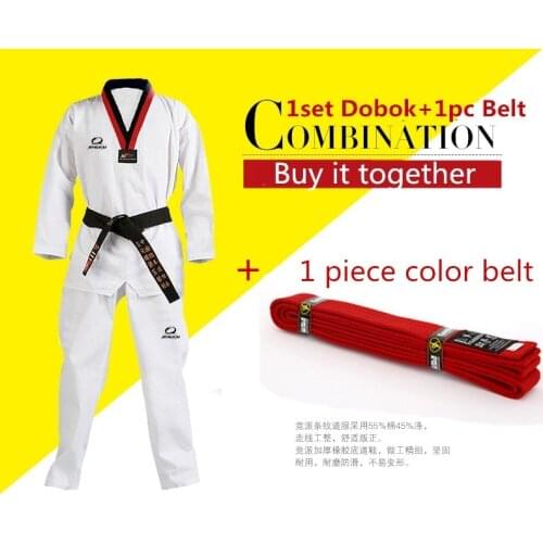 2017 New WTF Taekwondo Dobok Black V-Neck For Kids Adult Martial Arts Karate Taekwondo Uniform Clothes Suit with Color TKD Belt