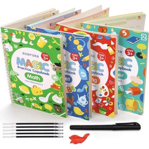 2021 New 4 Books/Sets of Childrens Magic Copybooks 3D Calligraphy Reusable Practice Learn Writing English Magic Stationery
