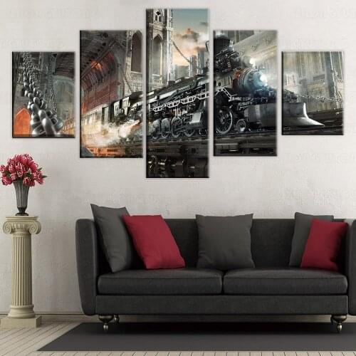 One Set Framework Or Unframed Poster Canvas Art Print Painting 5 Pieces Sci Fi Steampunk Retro Train Home Decorative Artwork