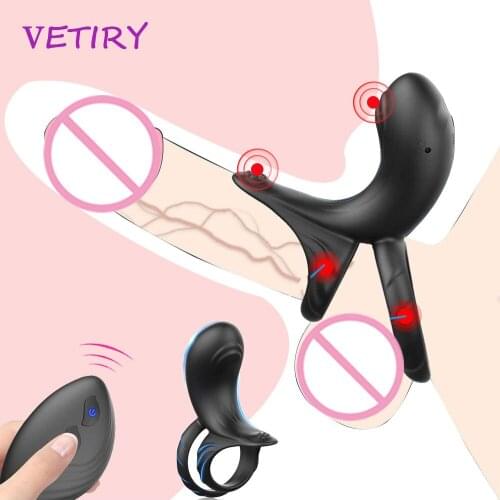 Couples Long Lasting Erection Penis Vibrator With Double Rings Nipples Massager Vagina Clitoris Stimulator Orgasm Adult Sex Toys