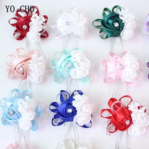 Fake Flower Wrist Corsage Bracelet Wrist Flowers for Bridesmaids Red Wedding Decoration Marriage Rose Wrist Corsage Hand Flowers