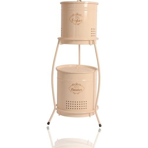 CANDLESTICK HOME Potato Onion Bucket Metal Standing 2 Layer Beige