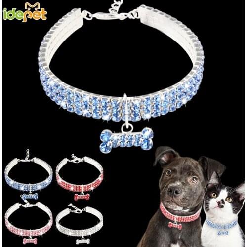 Lovely Tag Cat Collars Bling Rhinestone Crystal Pet Necklace for Cats Sparkling Pet Dog Collars Leash Reflective Cat Collars 25