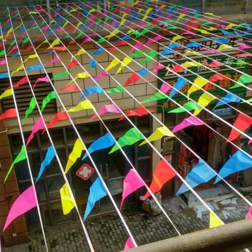 50 Meter Rainbow Pennant Outdoor Banner 100 Flags Nylon Advertising Hanging Flag Wedding Decor Birthday Party Supplies