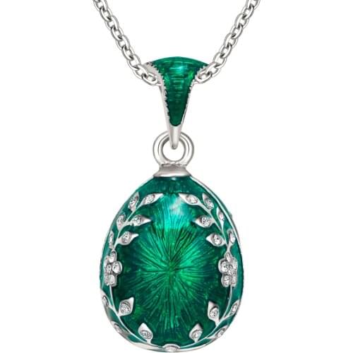 YAFFIL Luxury Necklace Enamel Handmade Russian Crystals Leaves Multilayer Vintage Egg Pendant NecklaceRetro Necklace Jewelry