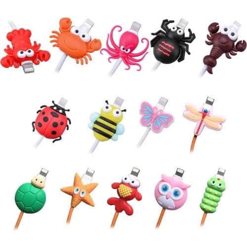 Cute Insect Shape USB Charger Cable Protective Cover Soft Silicone Data Line Wire Cord Protector for iphone Smart Phone