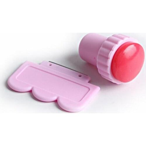 2Pcs/set Women Pink Nail Art Stamping Tool Polish Stamper Image Paint Stamp Scraper Knife