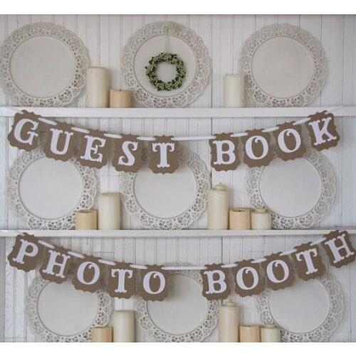 1 Set GUESTBOOK +1 Set PHOTOBOOTH Wedding Banner Rustic Wedding Decoration Flag Garland Wedding Sign Party Decorations