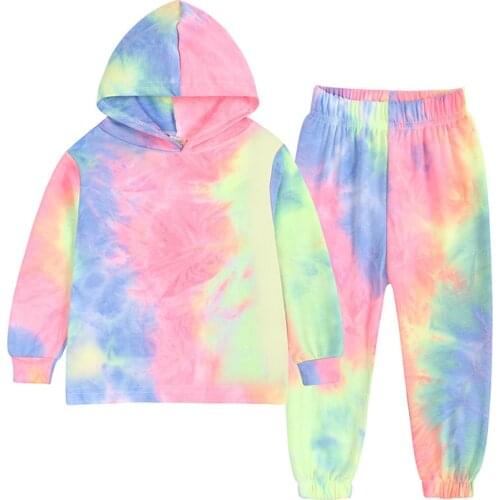 Boys' and girls' long sleeved Hoodie childrens tie dyed long sleeved sweater + trousers two-piece Baby Sweater sports suit