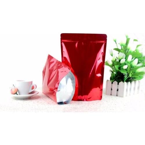 100 Pack, Resealable Red Glossy Aluminum Foil Mylar Bag Stand Up Zipper Pouch Food Coffee Doypack Packaging