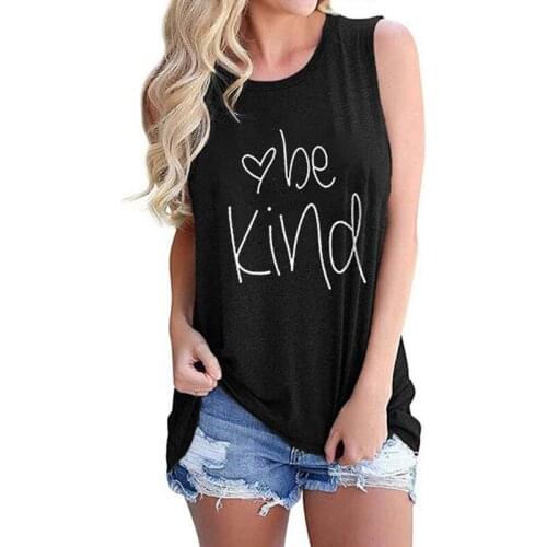 T Shirt Women Be Kind Letter Printed Sleeveless Tee 2021 Summer Vest Harajuku Graphic T Shirts Y2k Top Streetwear Woman Tshirts