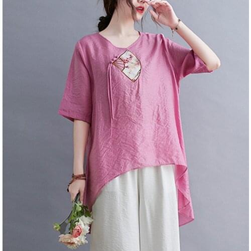 Women Summer Loose Casual T-shirts New Arrival 2021 Fashion Freely Style Vintage Embroidery Female Half Sleeve Tops Tees S3524