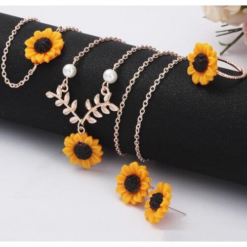 Sunflower Earings for Women Fashion Big Sun Flower Statement Earring gold necklace for women jolleria de mujer de oro