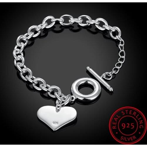 LEKANI Fashion Smooth Love Heart Charm Bracelet for Women 925 Sterling Silver Bracelets Female Hand Chain Wristband pulseira