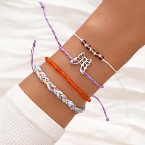 Bohemian String Cord Woven Braided Bracelet&Bangles For Women Handmade Butterfly Beaded Bracelets Charm Friendship Bracelet Gift