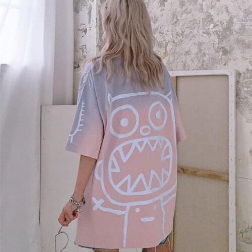 2021 New Summer Women T-shirt short sleeve Loose Harajuku Gradient cartoon print Oversize Thin female tops pullovers streetwear