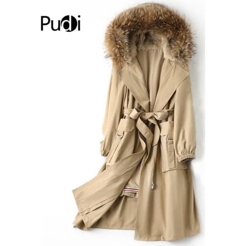 Aorice women real fox fur collar coat jacket parka female rex rabbit liner long fur parka trench A10004