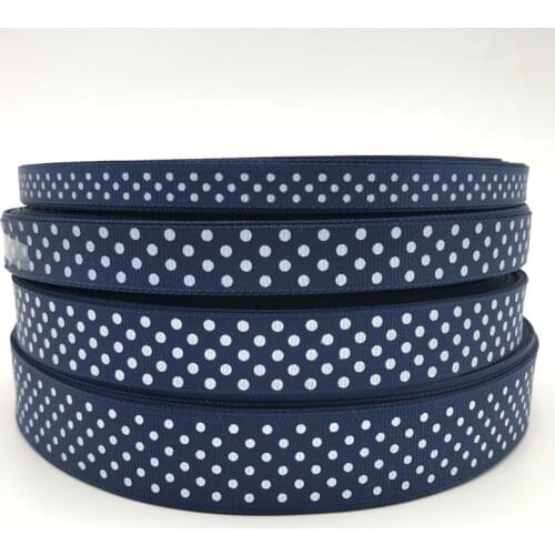10mm 15mm 20mm 25mm Grosgrain Ribbon Navy Blue Printing Polka Dot Hair Bow Party Christmas Wedding Decoration DIY Gift Wrapping